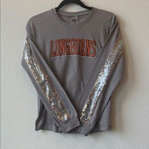 Longhorns Gray Sequin Long Sleeve Kids Tee